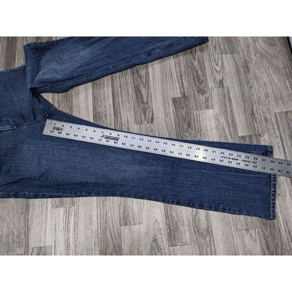 (Ann Taylor Loft Womens Size 8 Petite Flare Leg Pockets Denim Blue Jeans - Picture 7 of 9